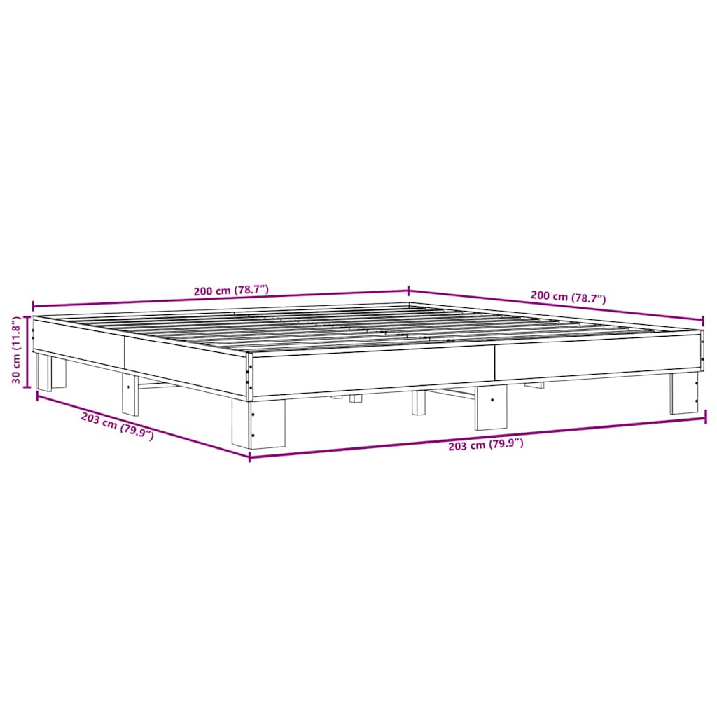 Okvir za krevet smeđi hrast 200x200cm konstruirano drvo i metal