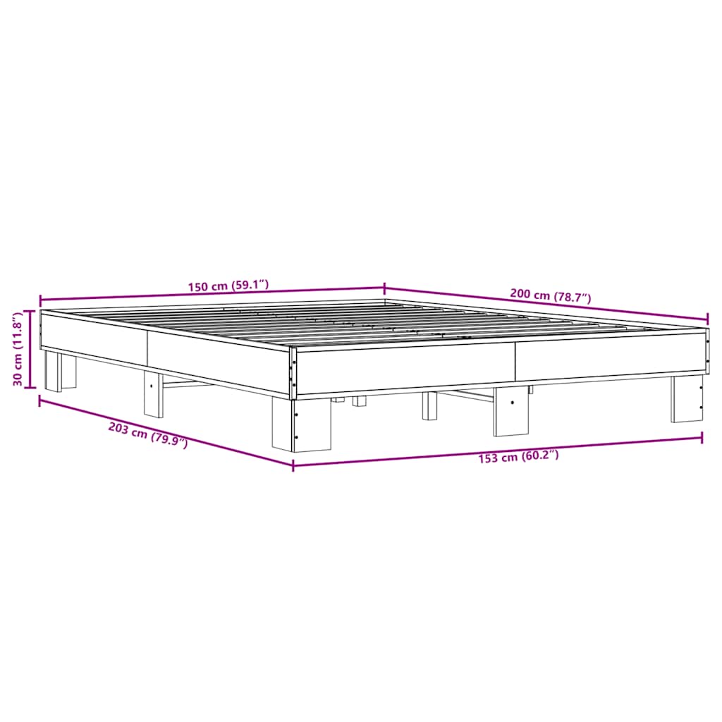 Okvir za krevet boja hrasta 150x200cm konstruirano drvo i metal