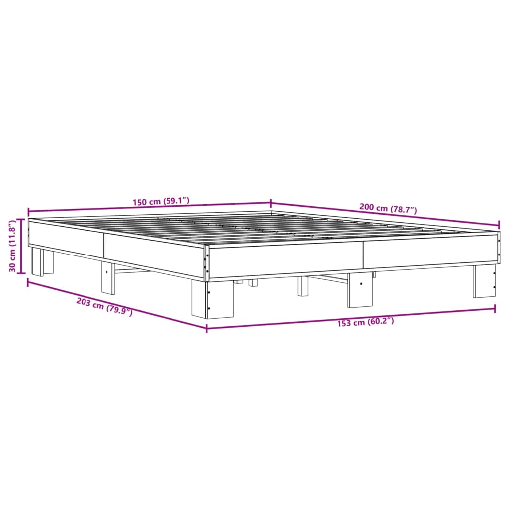 Okvir za krevet boja hrasta 150x200cm konstruirano drvo i metal