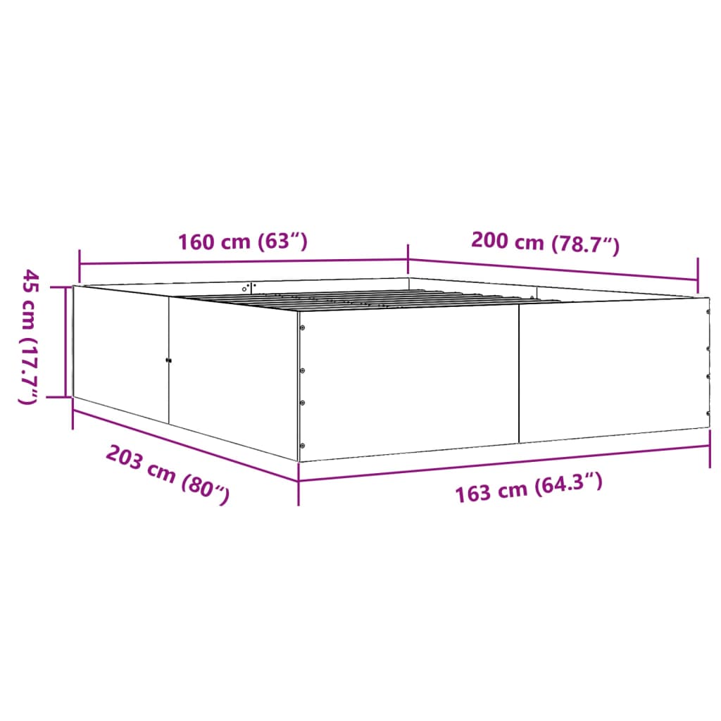 Okvir za krevet crni 160x200 cm konstruirano drvo