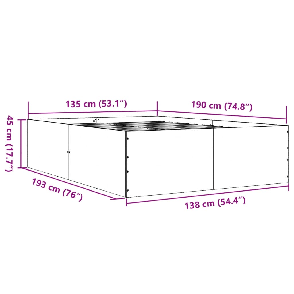 Okvir za krevet crni 135x190 cmkonstruirano drvo