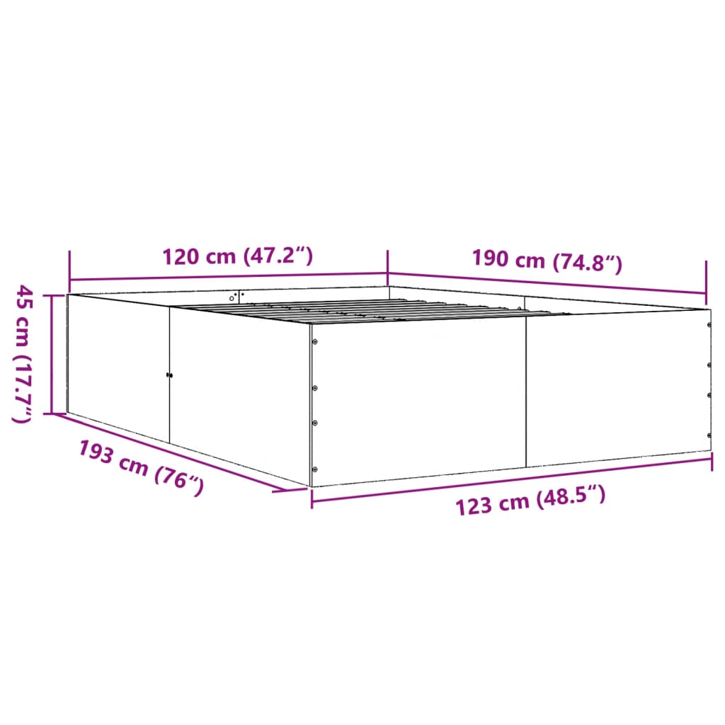 Okvir za krevet boja hrasta 120x190 cm od konstruiranog drva