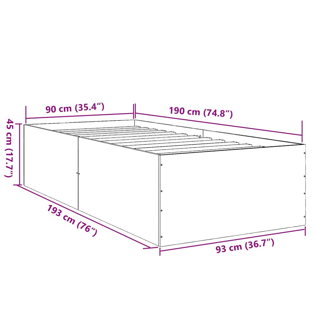 Okvir za krevet boja hrasta 90x190 cm konstruirano drvo