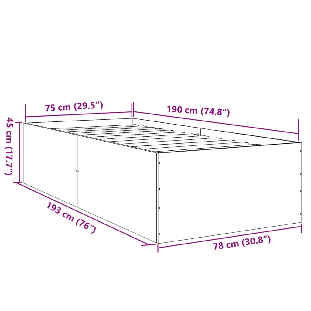 Okvir za krevet bijeli 75x190 cm konstruirano drvo