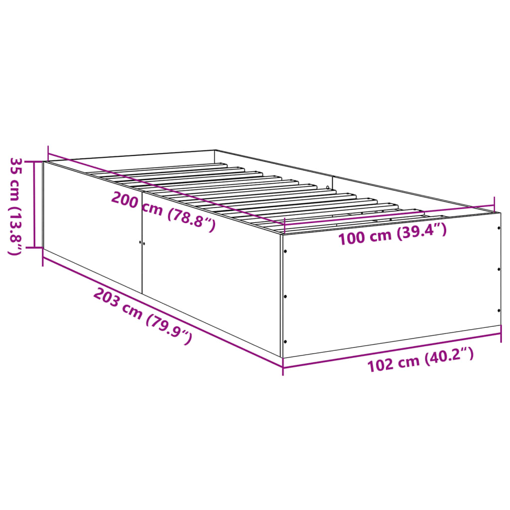 Okvir za krevet bijeli 100 x 200 cm konstruirano drvo