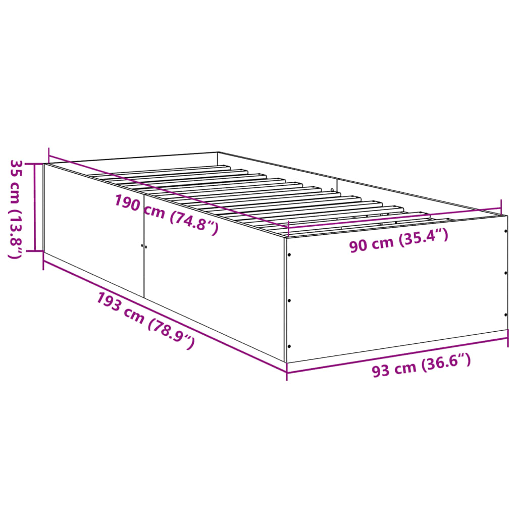 Okvir za krevet crni 90 x 190 cm od konstruiranog drva