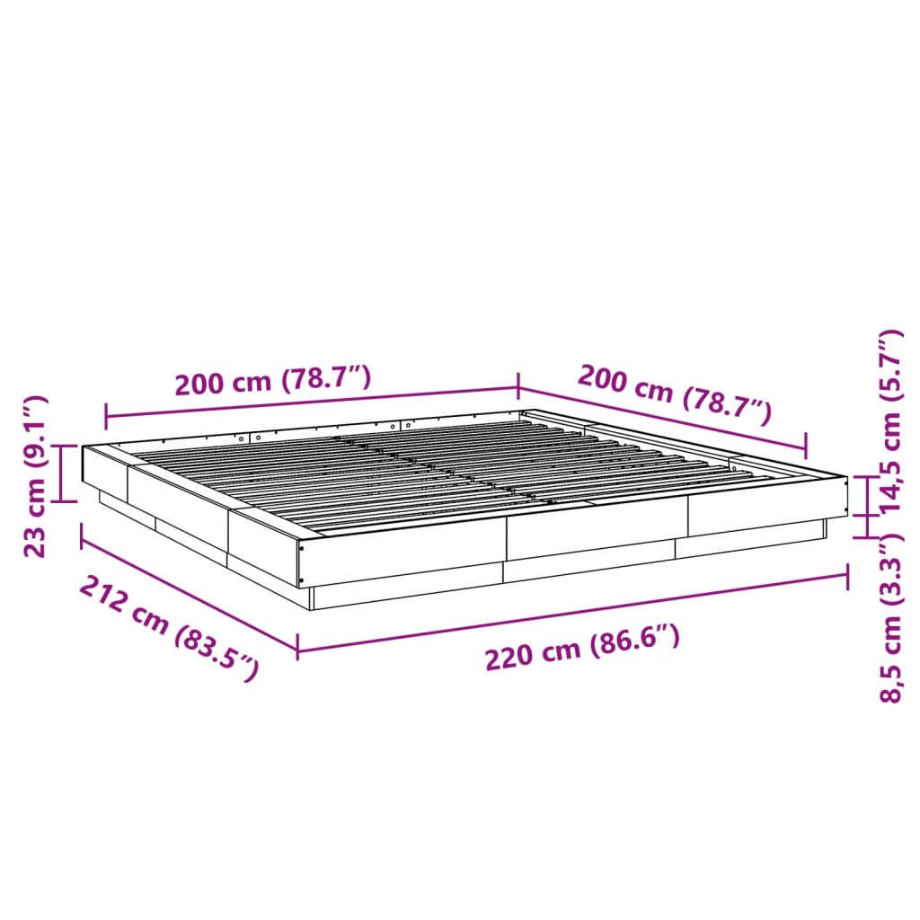 Okvir kreveta LED bijeli 200 x 200 cm konstruirano drvo