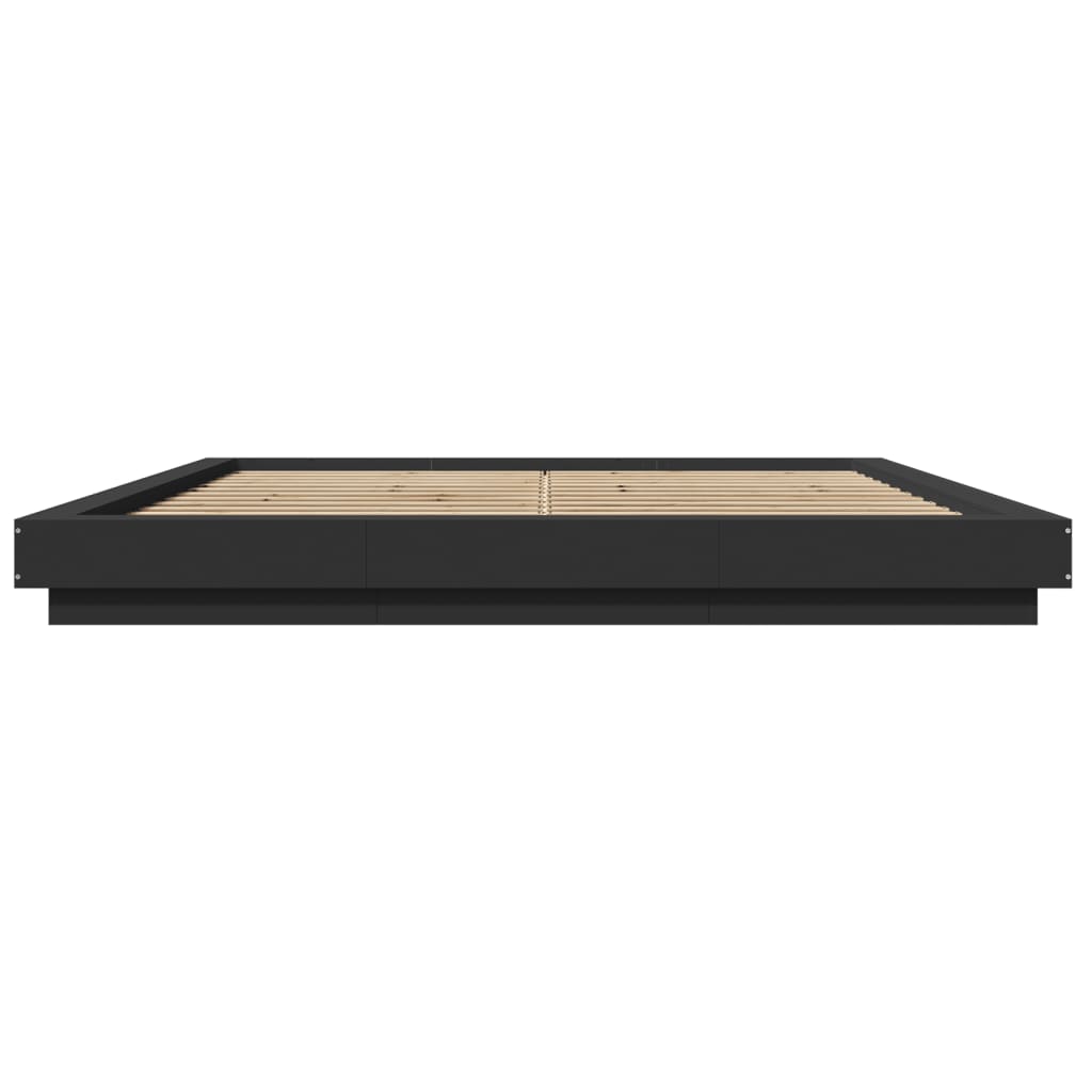 Okvir kreveta s LED svjetlima crni 200x200 cm konstruirano drvo