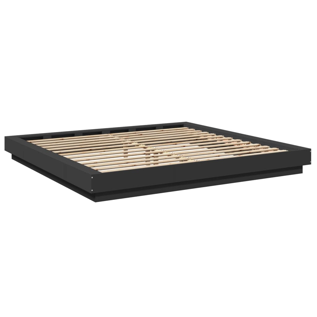 Okvir kreveta s LED svjetlima crni 200x200 cm konstruirano drvo