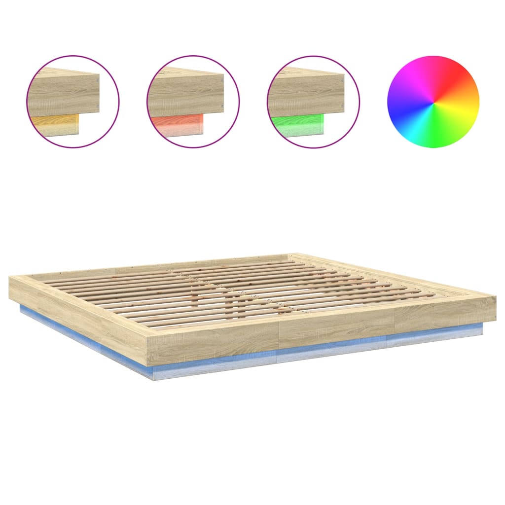 Okvir za krevet s LED svjetlima boja hrasta 200 x 200 cm drveni