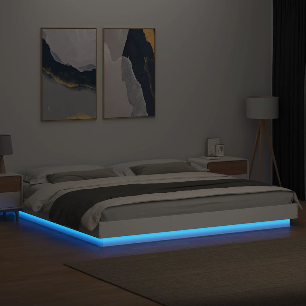 Okvir kreveta s LED svjetlima bijeli 180 x 200 cm drveni