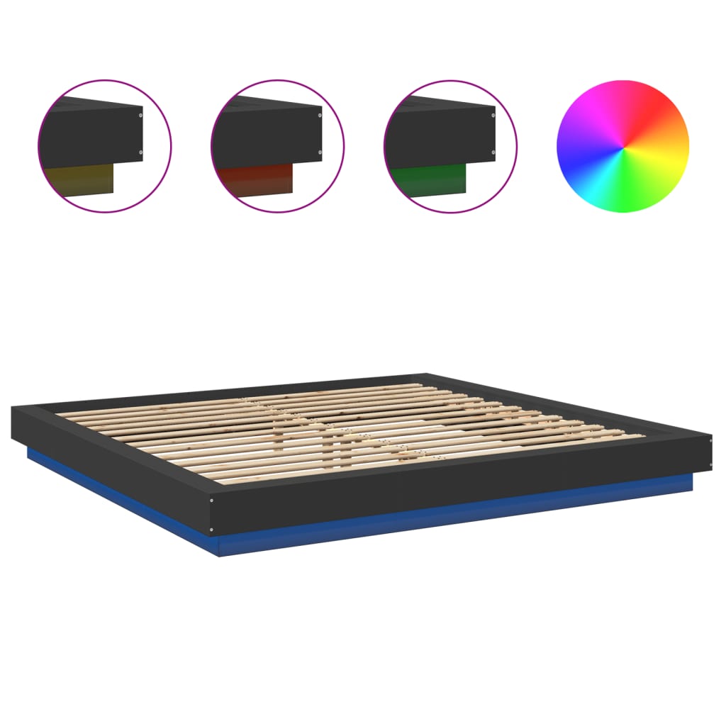 Okvir kreveta s LED svjetlima crni 180x200 cm konstruirano drvo