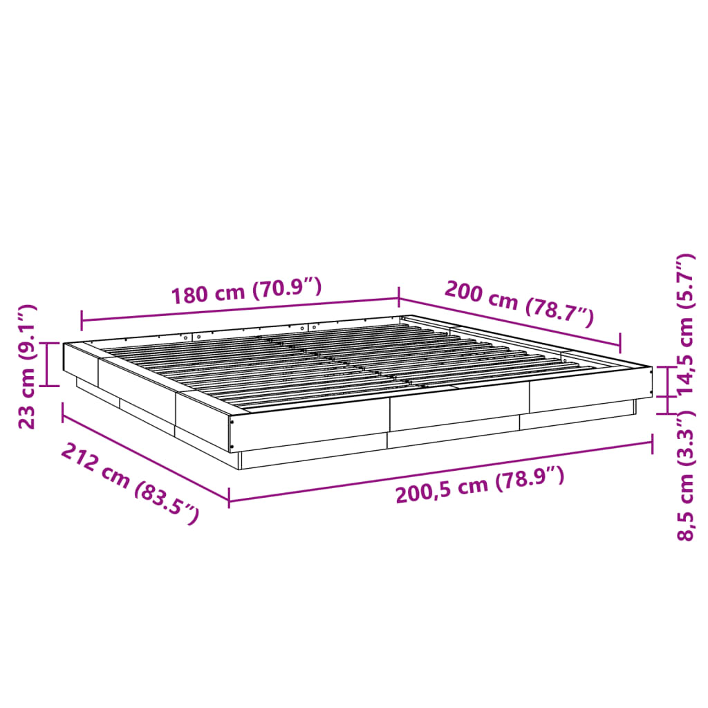 Okvir za krevet s LED svjetlima boja hrasta 180 x 200 cm drveni