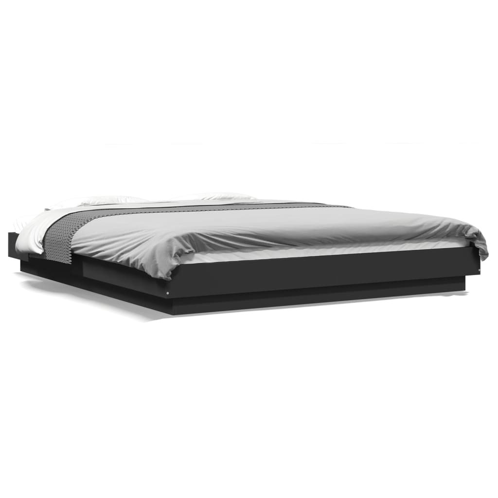 Okvir kreveta s LED svjetlima crni 160x200 cm konstruirano drvo