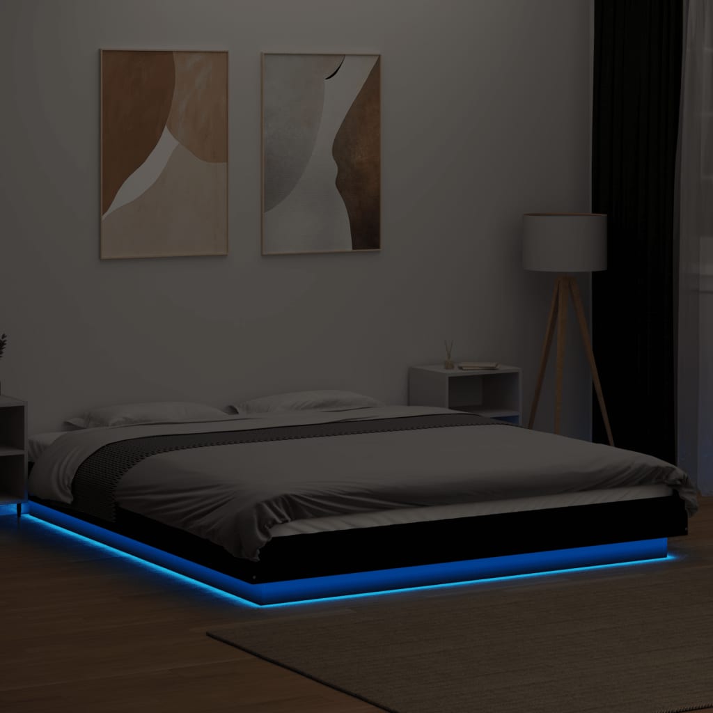 Okvir kreveta s LED svjetlima crni 160x200 cm konstruirano drvo