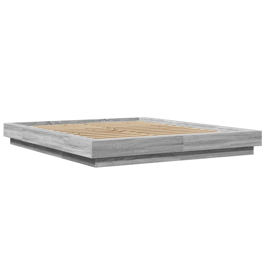 Okvir za krevet s LED svjetlima boja hrasta 160 x 200 cm drveni