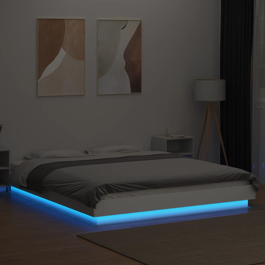 Okvir kreveta s LED svjetlima bijeli 150 x 200 cm drveni
