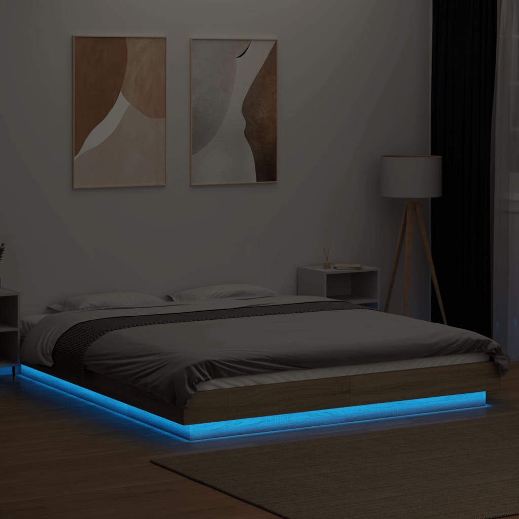Okvir kreveta s LED svjetlima boja hrasta 150 x 200 cm drveni
