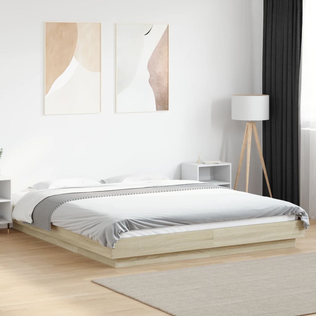 Okvir kreveta s LED svjetlima boja hrasta 150 x 200 cm drveni