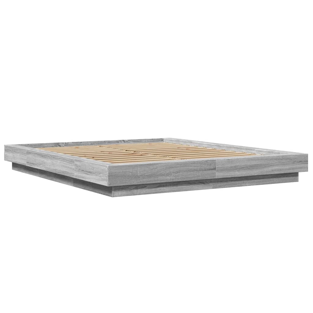 Okvir za krevet s LED svjetlima boja hrasta 150 x 200 cm drveni