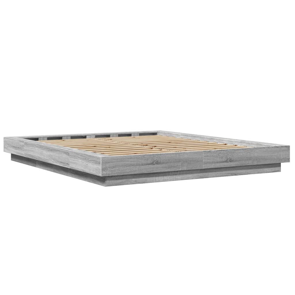 Okvir za krevet s LED svjetlima boja hrasta 150 x 200 cm drveni