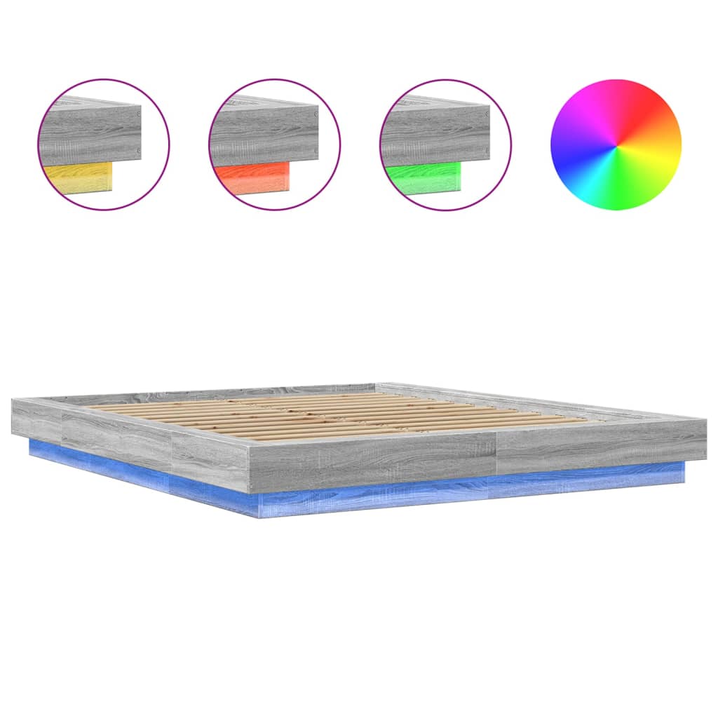 Okvir za krevet s LED svjetlima boja hrasta 150 x 200 cm drveni