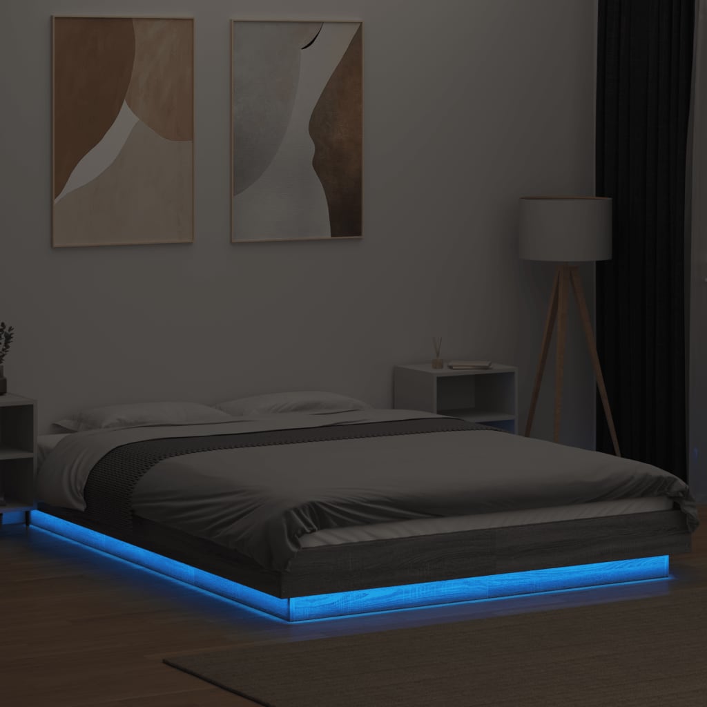Okvir za krevet s LED svjetlima boja hrasta 140 x 200 cm drveni