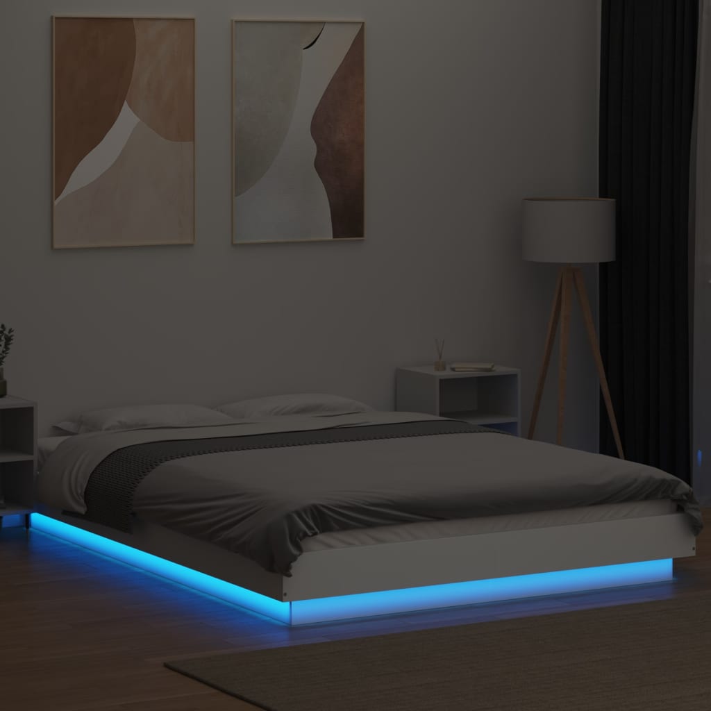 Okvir za krevet s LED svjetlima bijeli 120 x 200 cm drveni