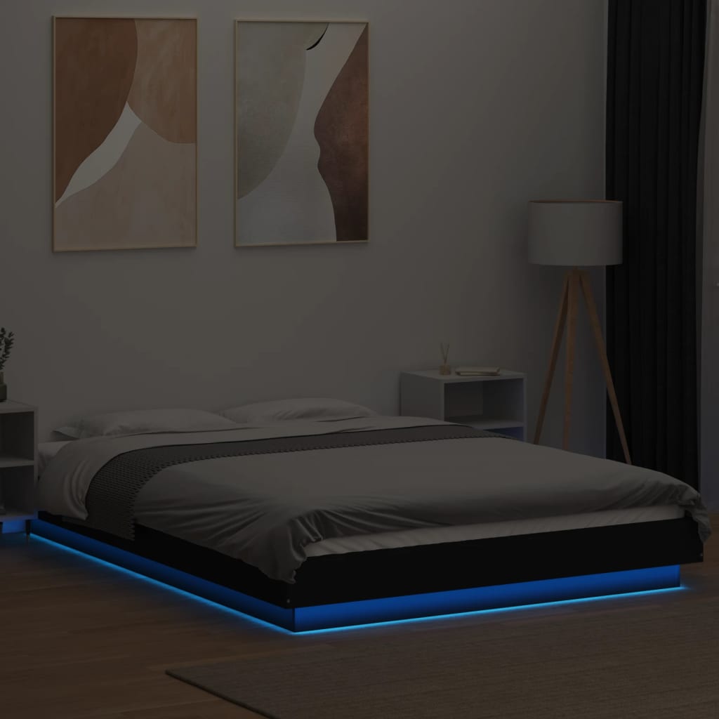 Okvir za krevet s LED svjetlima crni 120 x 200 cm drveni