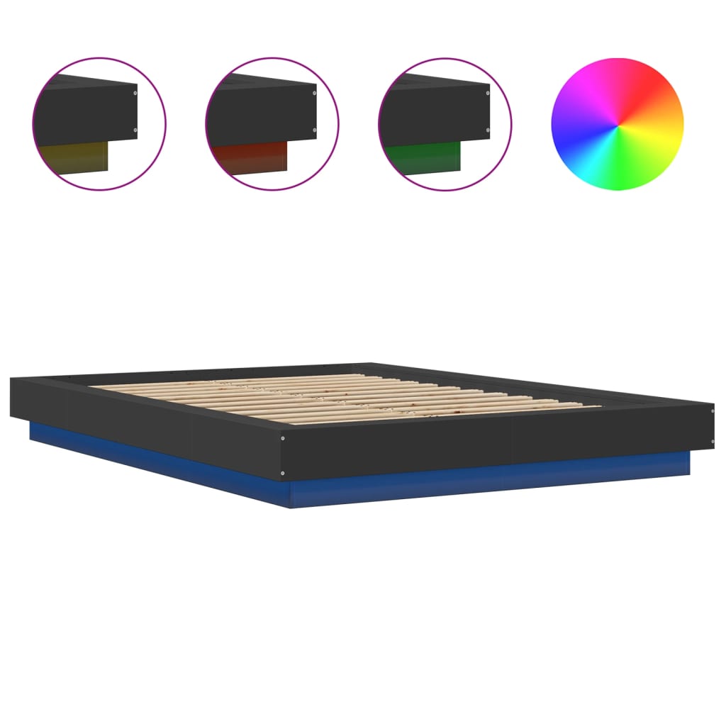 Okvir za krevet s LED svjetlima crni 120 x 200 cm drveni