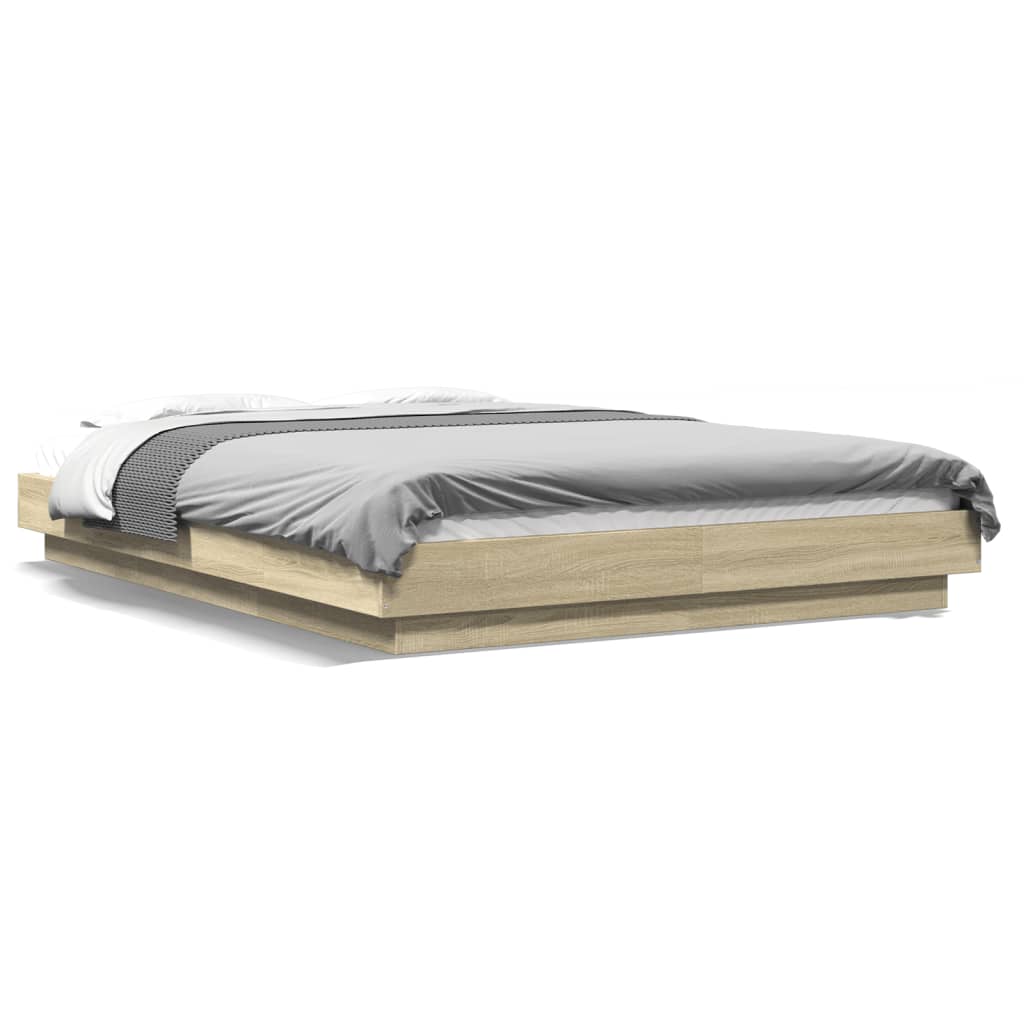 Okvir za krevet s LED svjetlima boja hrasta 120 x 200 cm drveni