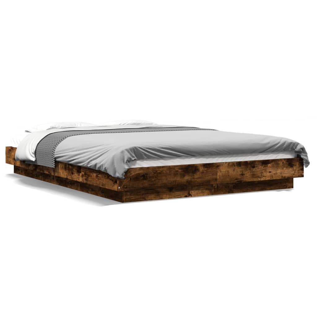 Okvir za krevet s LED svjetlima boja hrasta 120 x 200 cm drveni