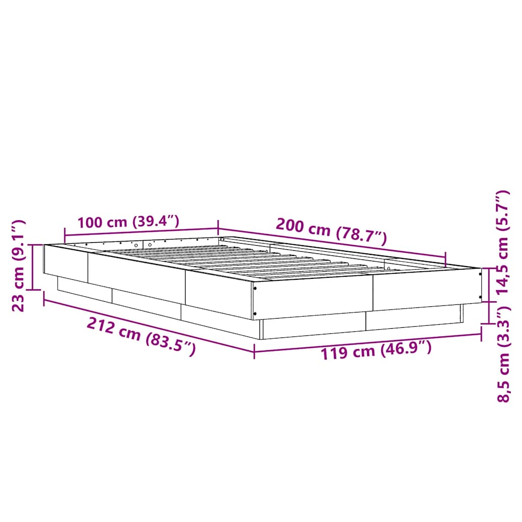 Okvir za krevet s LED svjetlima bijeli 100 x 200 cm drveni