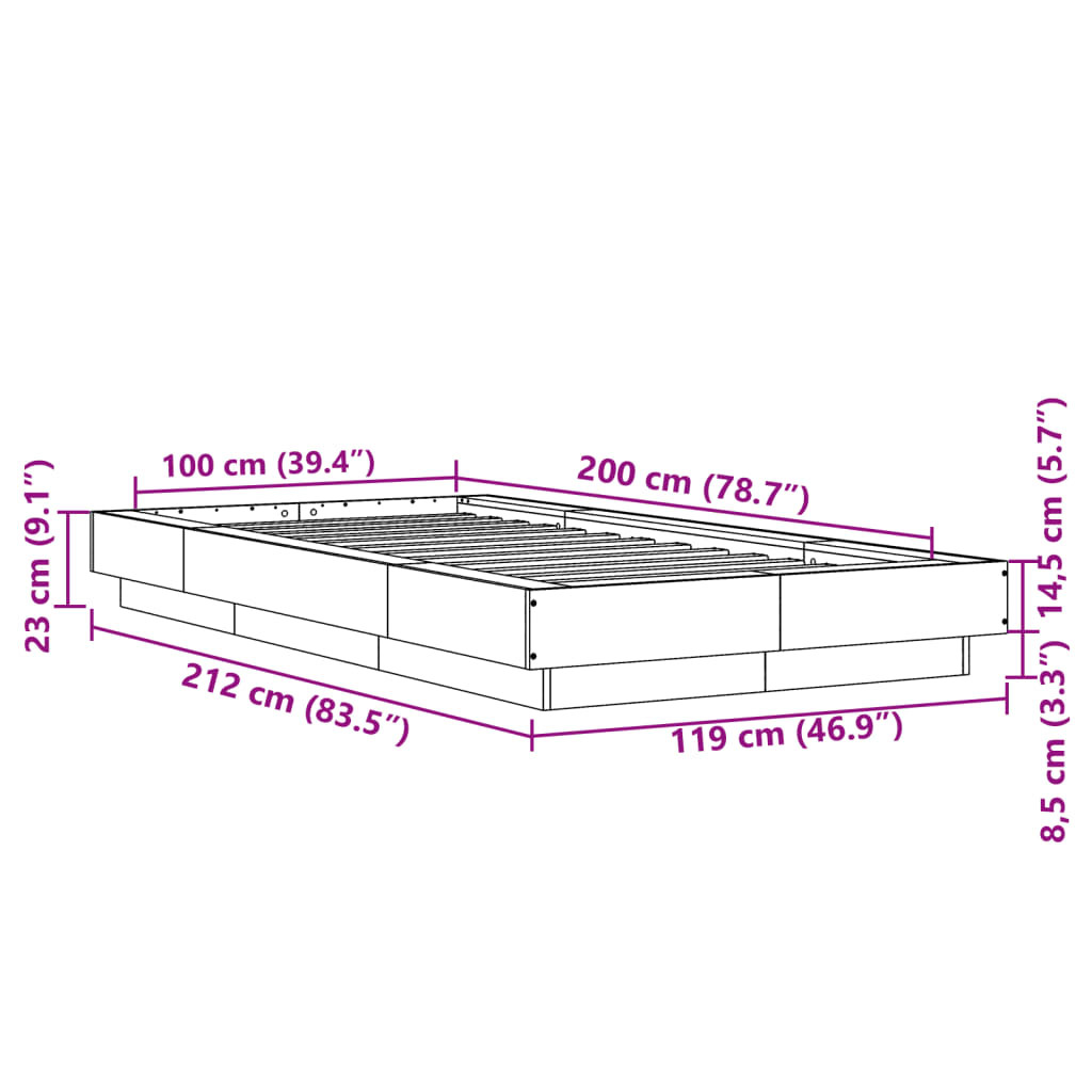 Okvir za krevet s LED svjetlima crni 100 x 200 cm drveni