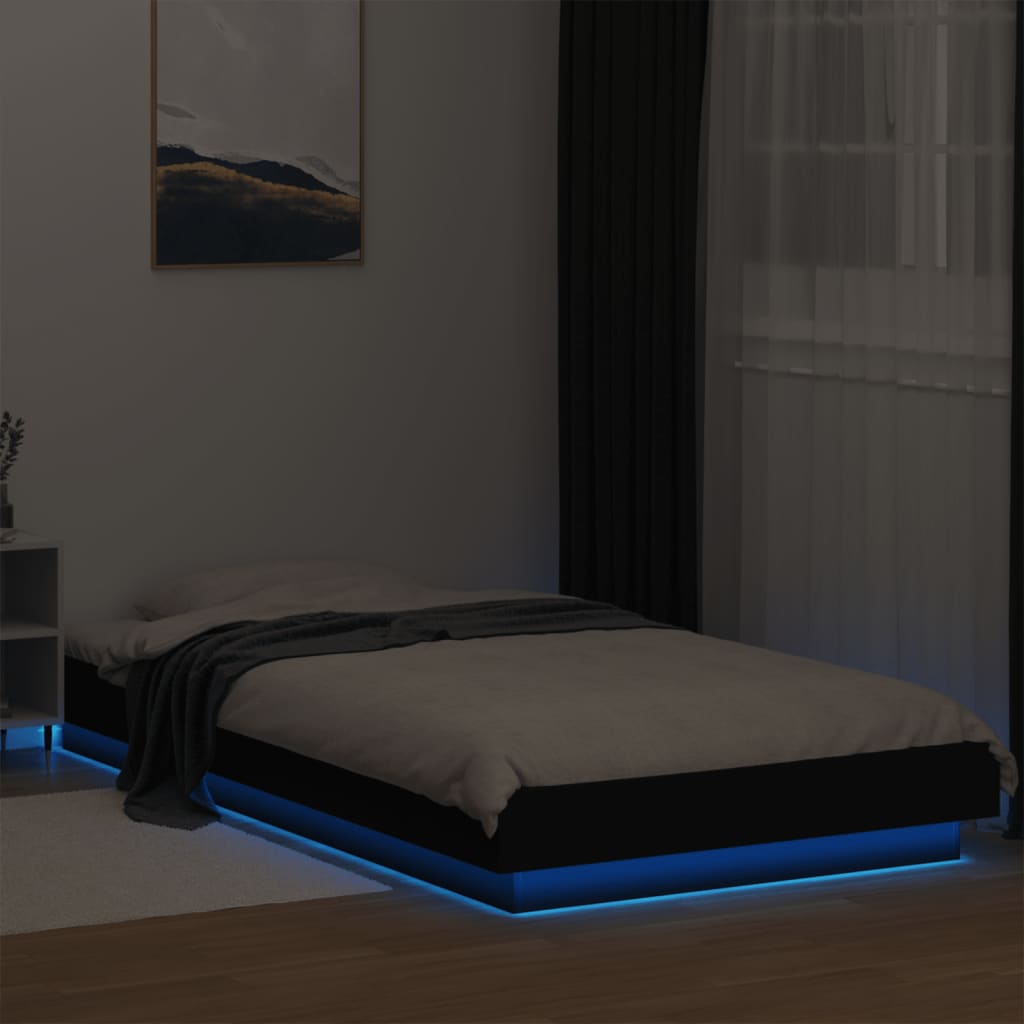 Okvir za krevet s LED svjetlima crni 100 x 200 cm drveni
