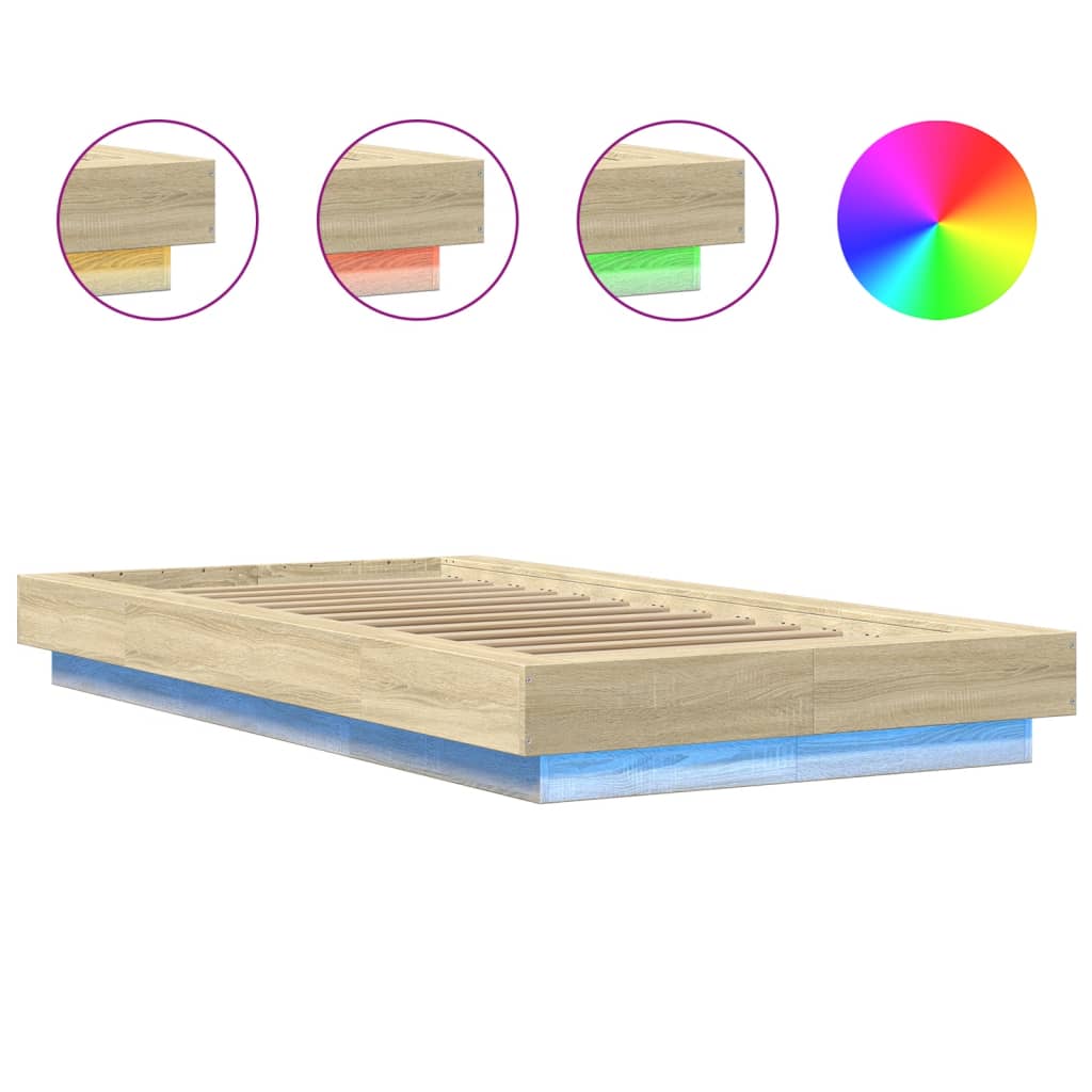Okvir za krevet s LED svjetlima boja hrasta 100 x 200 cm drveni