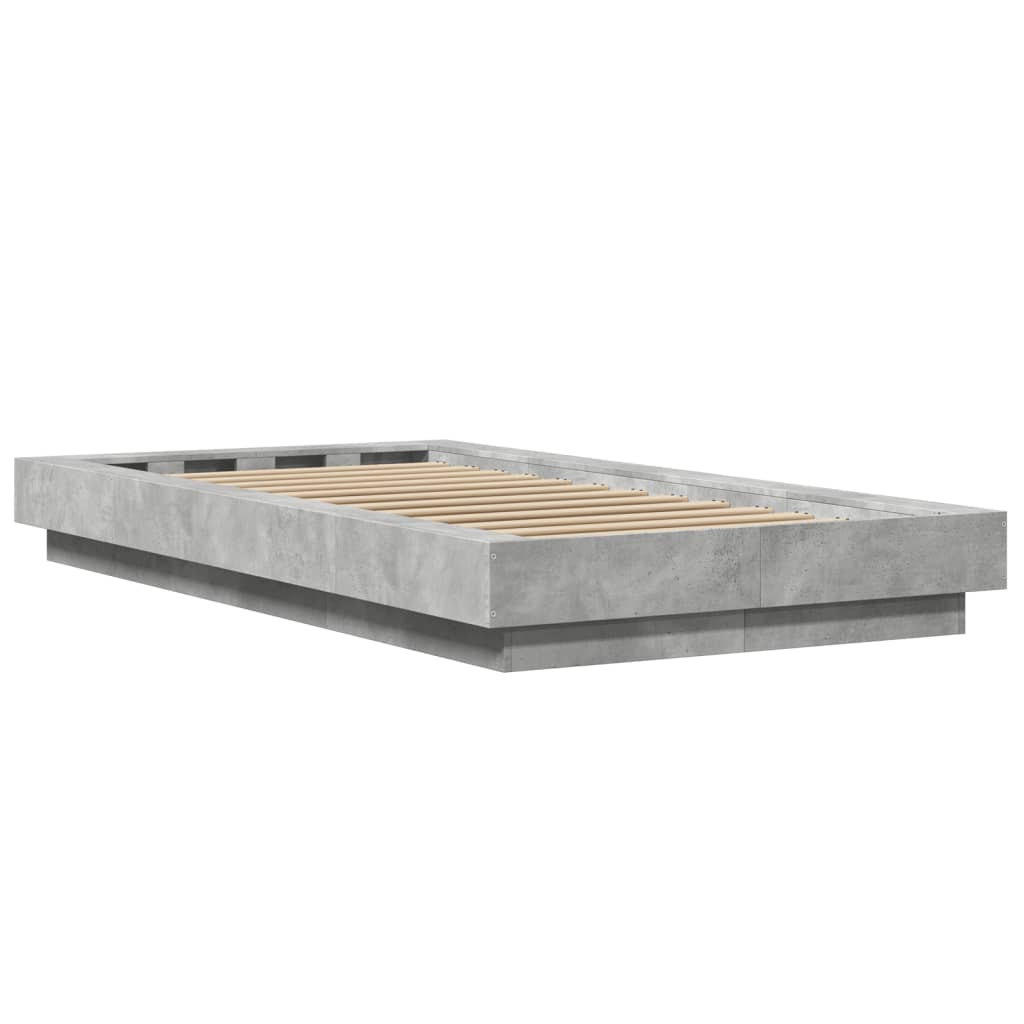 Okvir kreveta s LED svjetlima boja betona 100 x 200 cm drveni