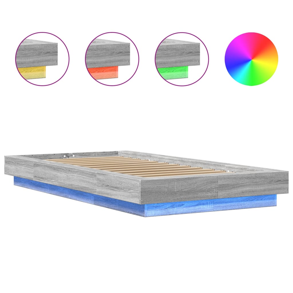 Okvir za krevet s LED svjetlima boja hrasta 100 x 200 cm drveni