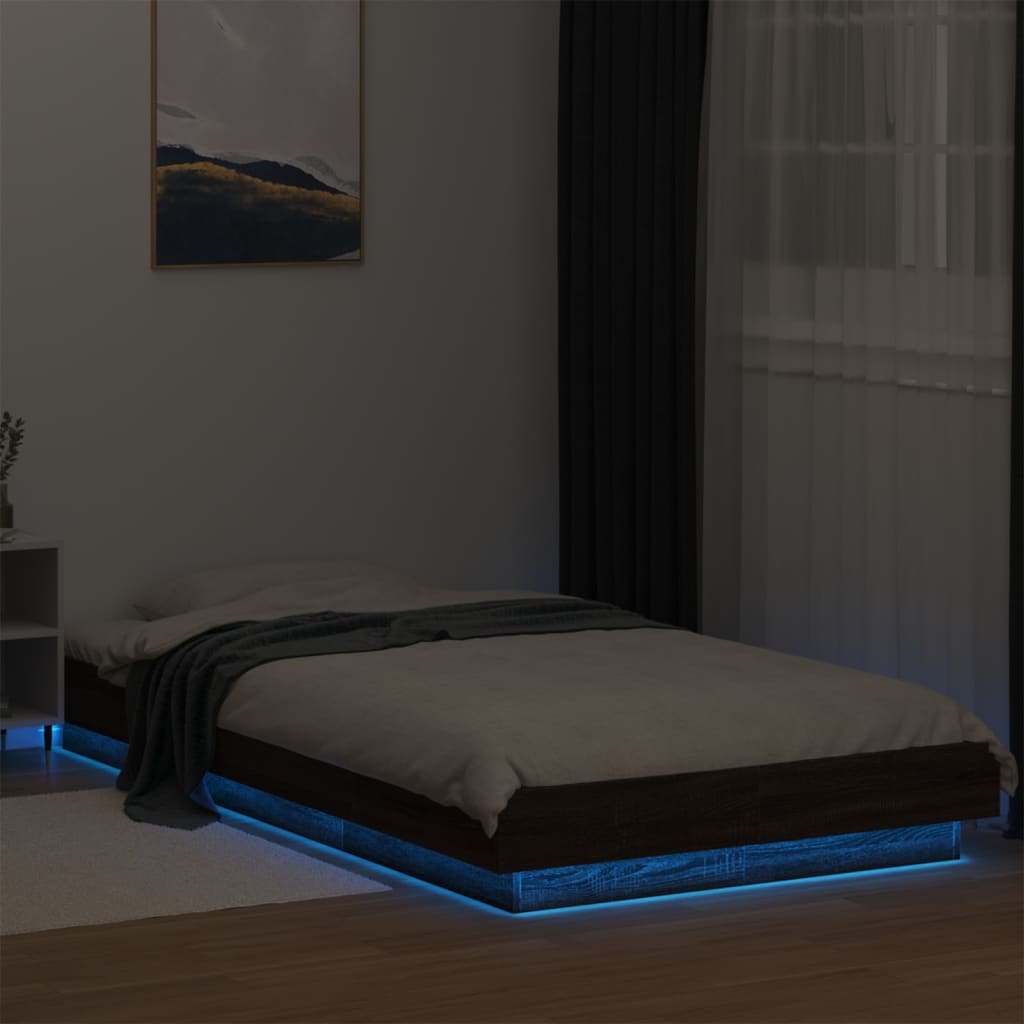 Okvir za krevet s LED svjetlima boja hrasta 100 x 200 cm drveni