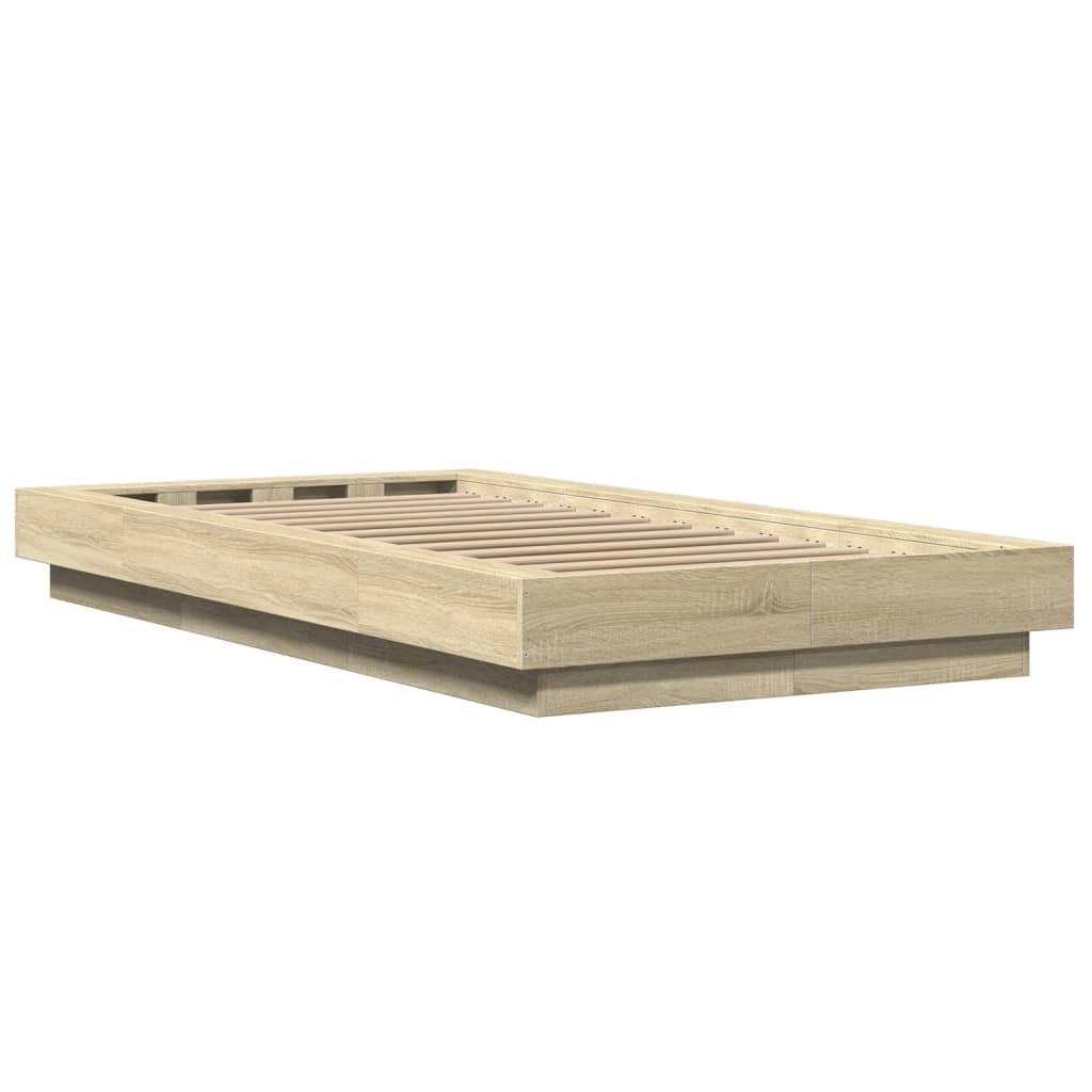 Okvir za krevet s LED svjetlima boja hrasta 90 x 200 cm drveni