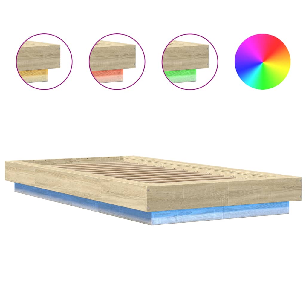 Okvir za krevet s LED svjetlima boja hrasta 90 x 200 cm drveni