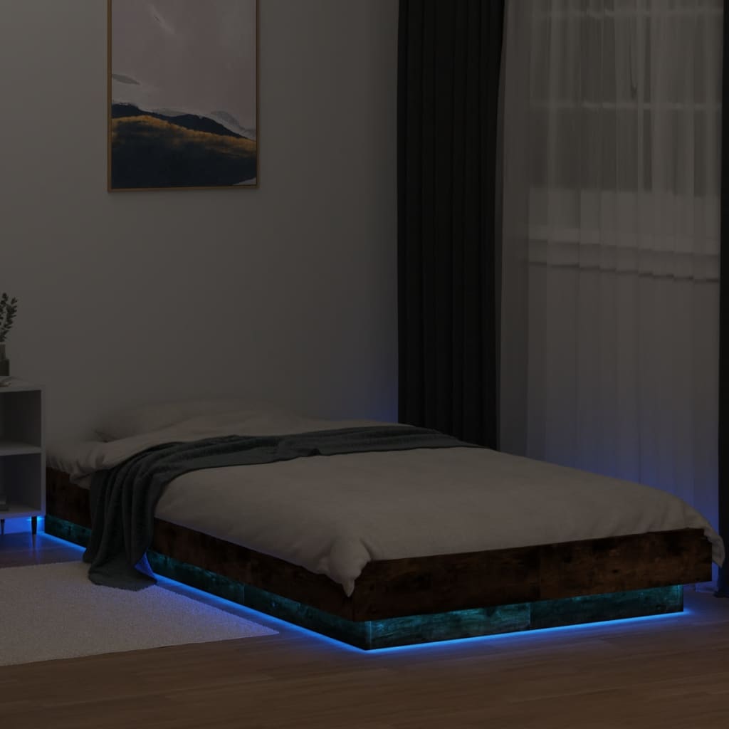 Okvir za krevet s LED svjetlima boja hrasta 90 x 200 cm drveni