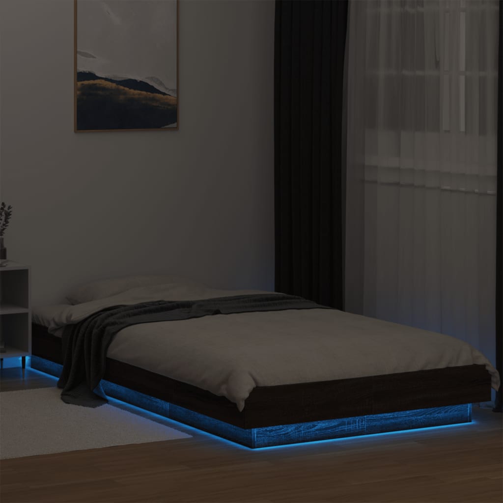 Okvir za krevet s LED svjetlima boja hrasta 90 x 200 cm drveni