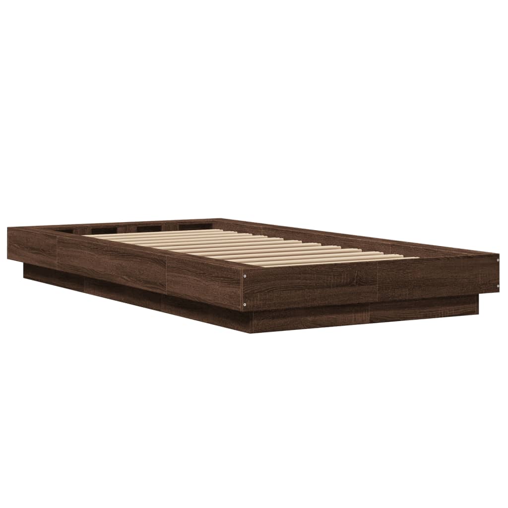Okvir za krevet s LED svjetlima boja hrasta 90 x 200 cm drveni