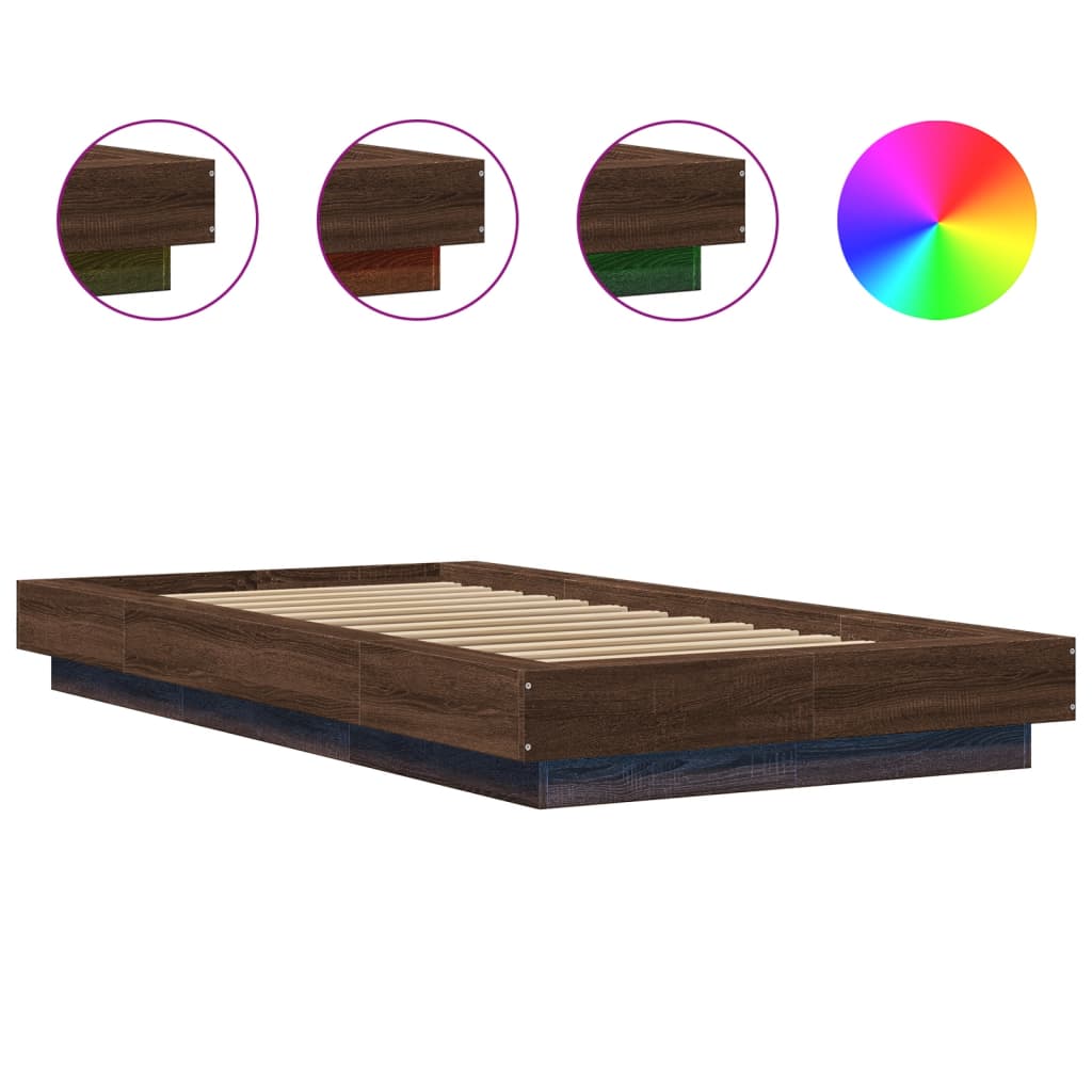 Okvir za krevet s LED svjetlima boja hrasta 90 x 200 cm drveni