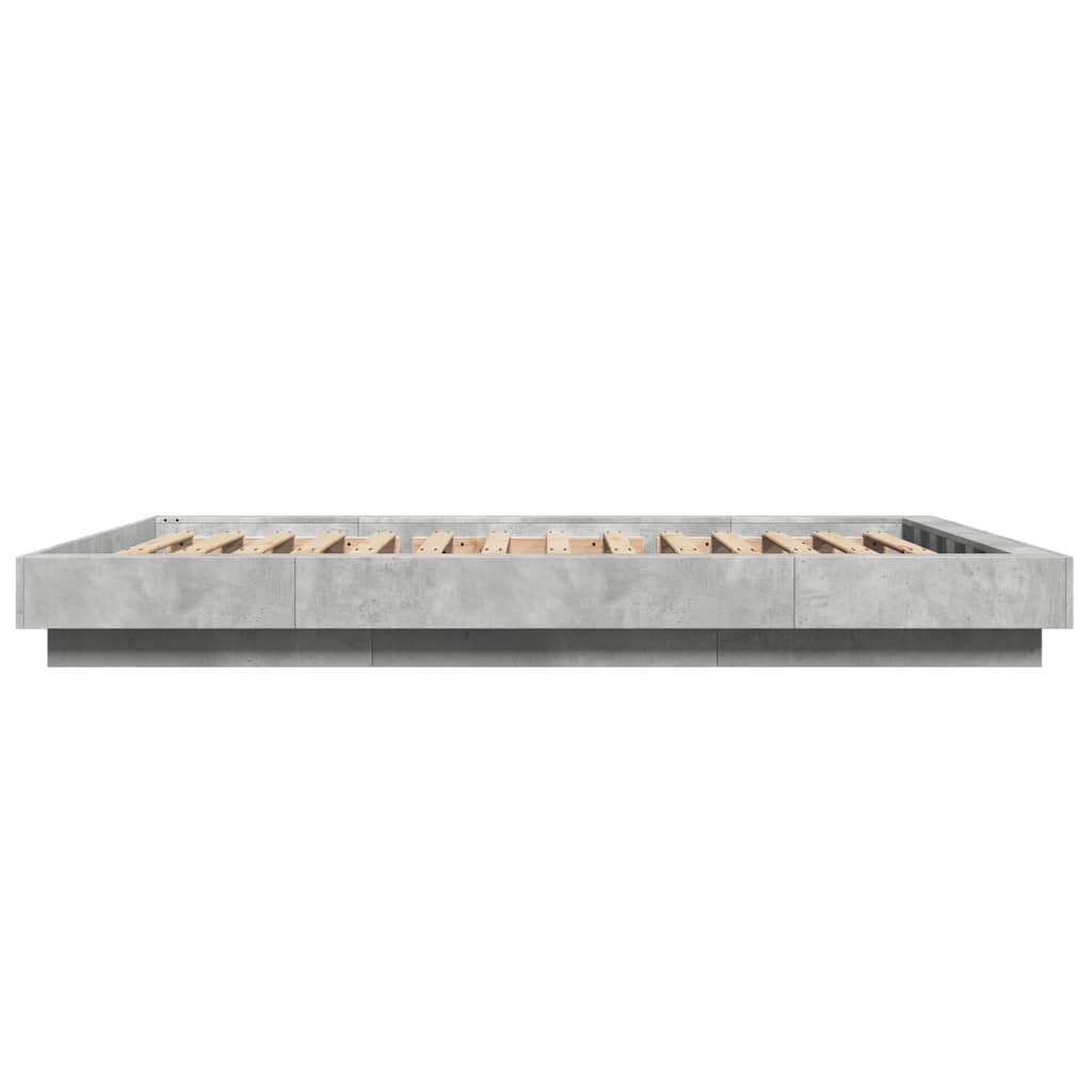 Okvir kreveta s LED svjetlima boja betona 140 x 190 cm drveni