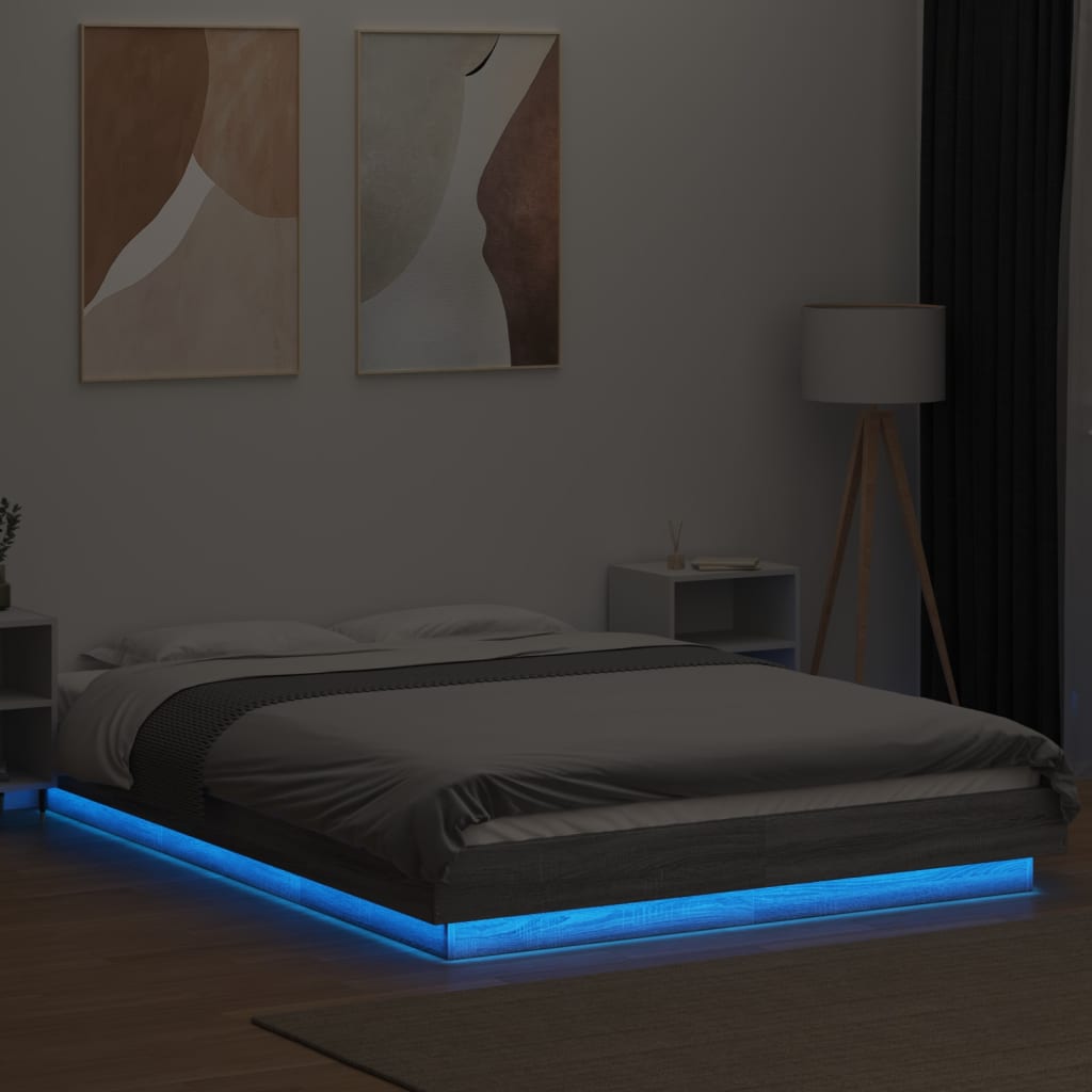Okvir za krevet s LED svjetlima boja hrasta 140 x 190 cm drveni