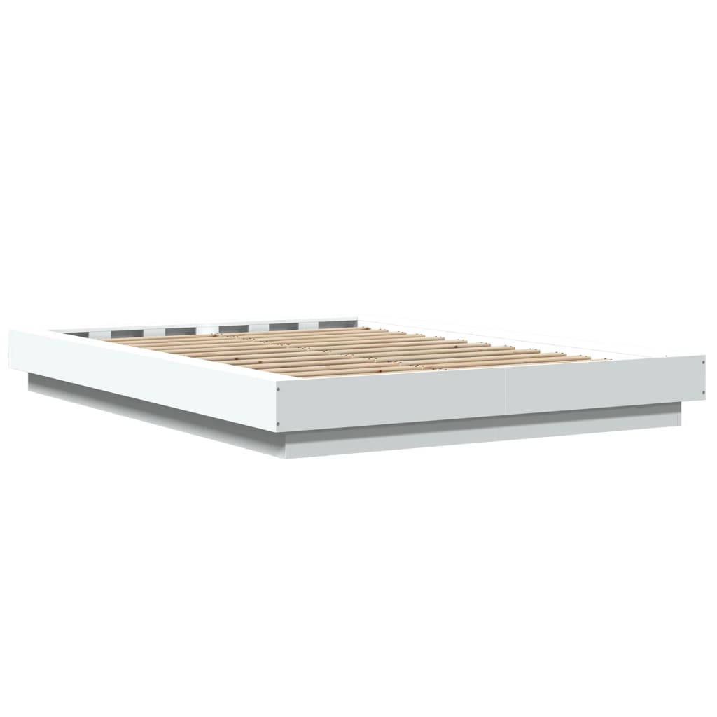 Okvir kreveta s LED svjetlima bijeli 135 x 190 cm drveni