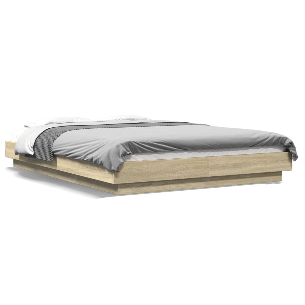Okvir za krevet s LED svjetlima boja hrasta 135 x 190 cm drveni