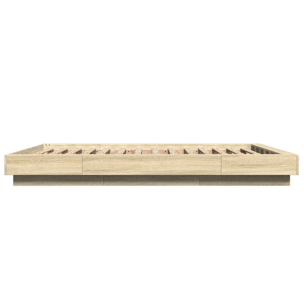 Okvir za krevet s LED svjetlima boja hrasta 135 x 190 cm drveni